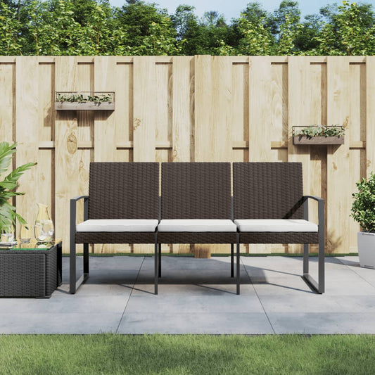 Panca da Giardino a 3 Posti con Cuscini in Rattan PP Marrone - homemem39