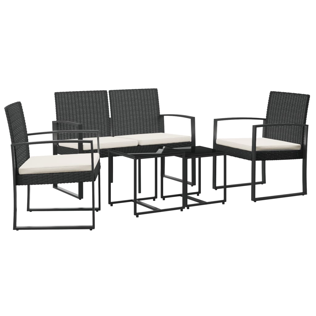 Set da Pranzo da Giardino 5 pz Nero con Cuscini in Rattan PP - homemem39