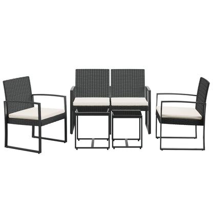 Set da Pranzo da Giardino 5 pz Nero con Cuscini in Rattan PP - homemem39