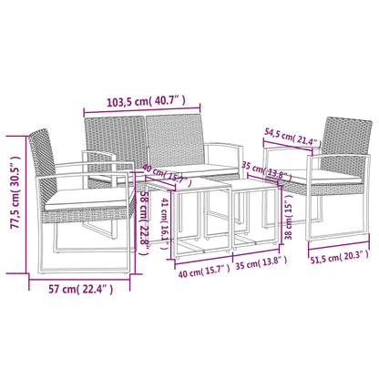 Set da Pranzo da Giardino 5 pz Nero con Cuscini in Rattan PP - homemem39