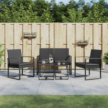 Set da Pranzo da Giardino 5 pz Nero con Cuscini in Rattan PP - homemem39