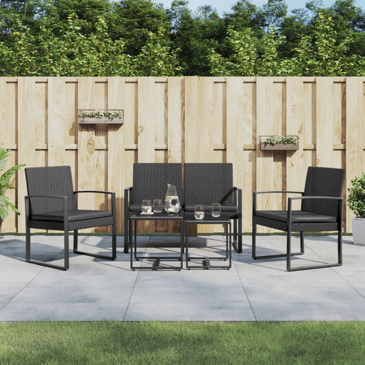 Set da Pranzo da Giardino 5 pz Nero con Cuscini in Rattan PP - homemem39