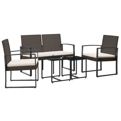 Set da Pranzo da Giardino 5 pz con Cuscini in PP Rattan Marrone - homemem39