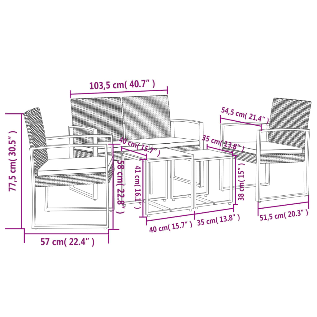 Set da Pranzo da Giardino 5 pz con Cuscini in PP Rattan Marrone - homemem39