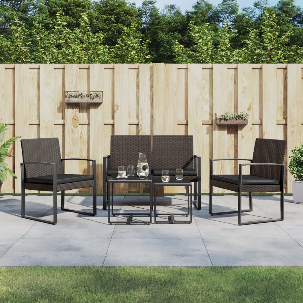 Set da Pranzo da Giardino 5 pz con Cuscini in PP Rattan Marrone - homemem39