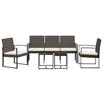 Set da Pranzo da Giardino 5 pz con Cuscini in PP Rattan Marrone - homemem39