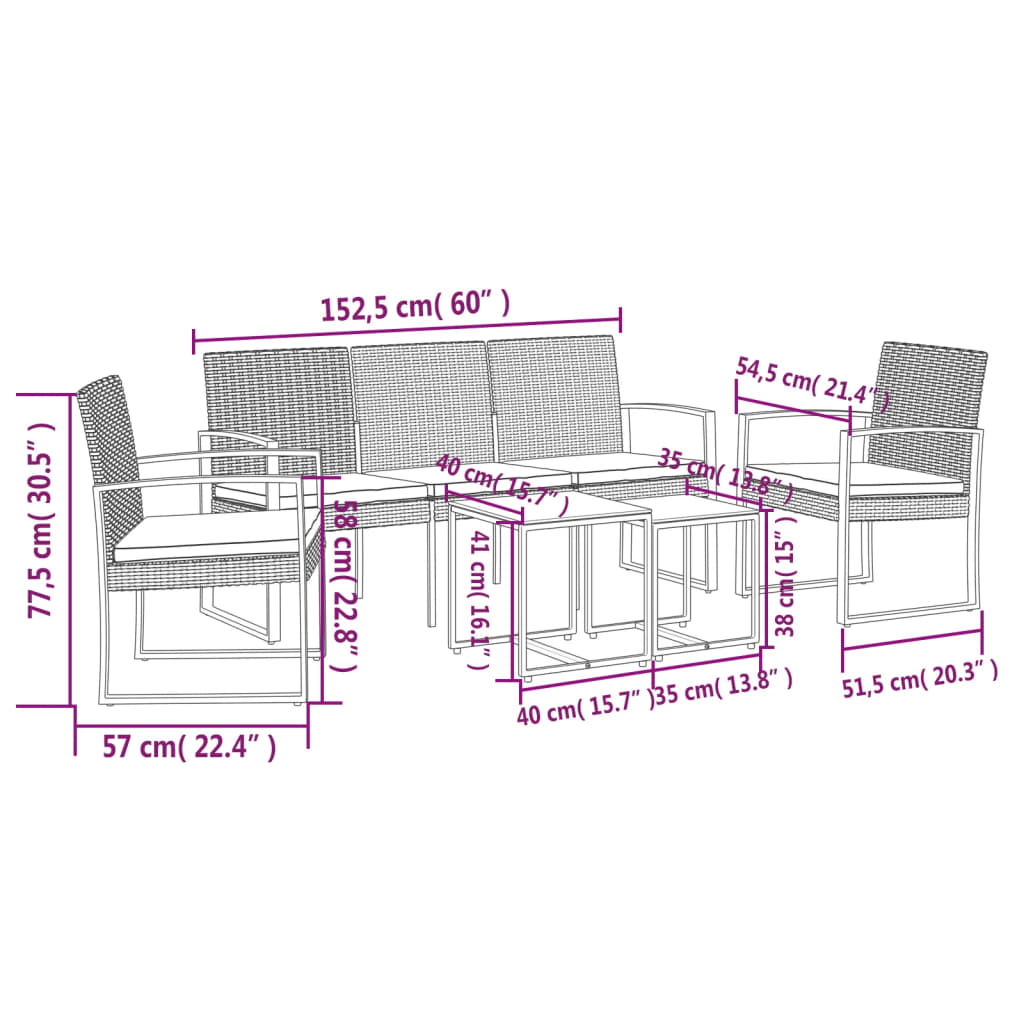 Set da Pranzo da Giardino 5 pz con Cuscini in PP Rattan Marrone - homemem39