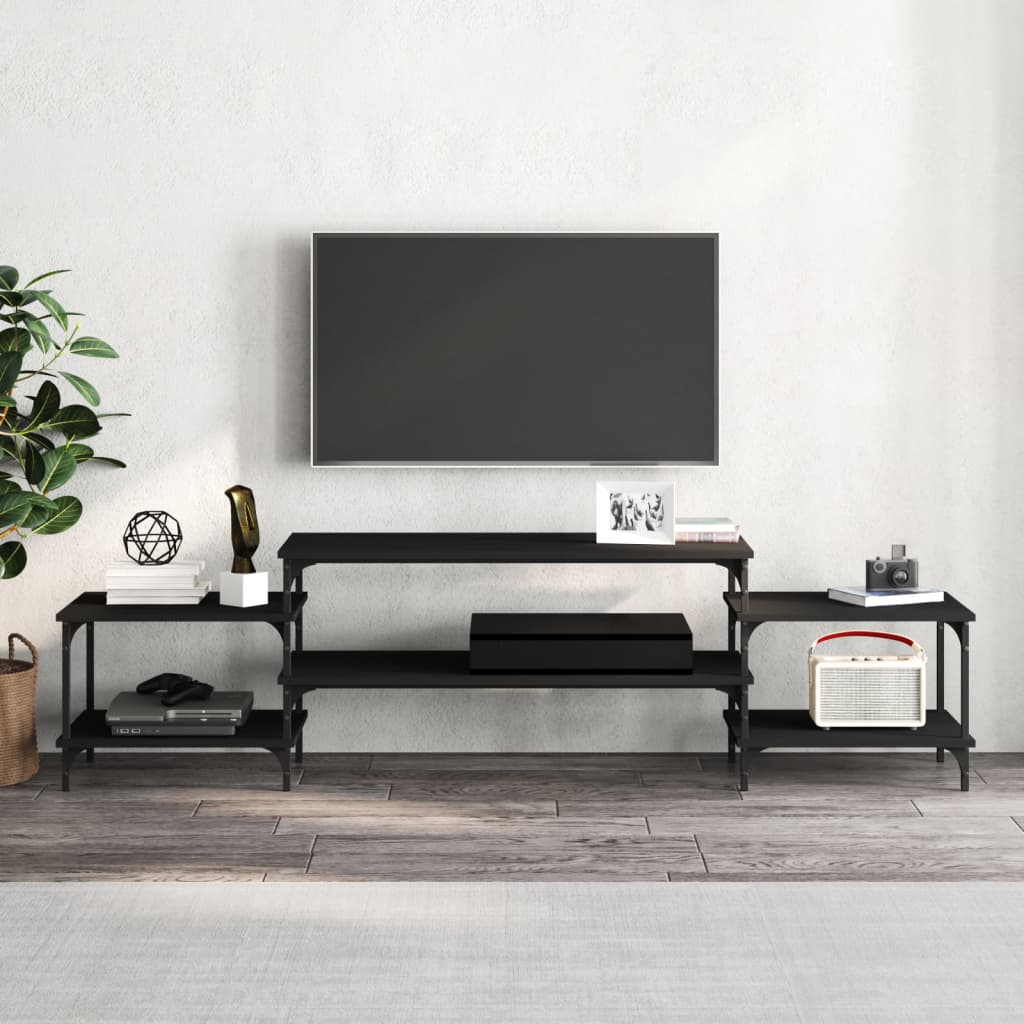 Mobile Porta TV Nero 197x35x52 cm in Legno Multistrato - homemem39