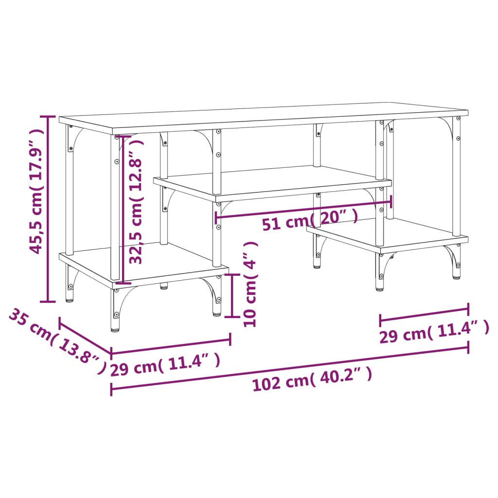 Mobile Porta TV Nero 102x35x45,5 cm in Legno Multistrato - homemem39