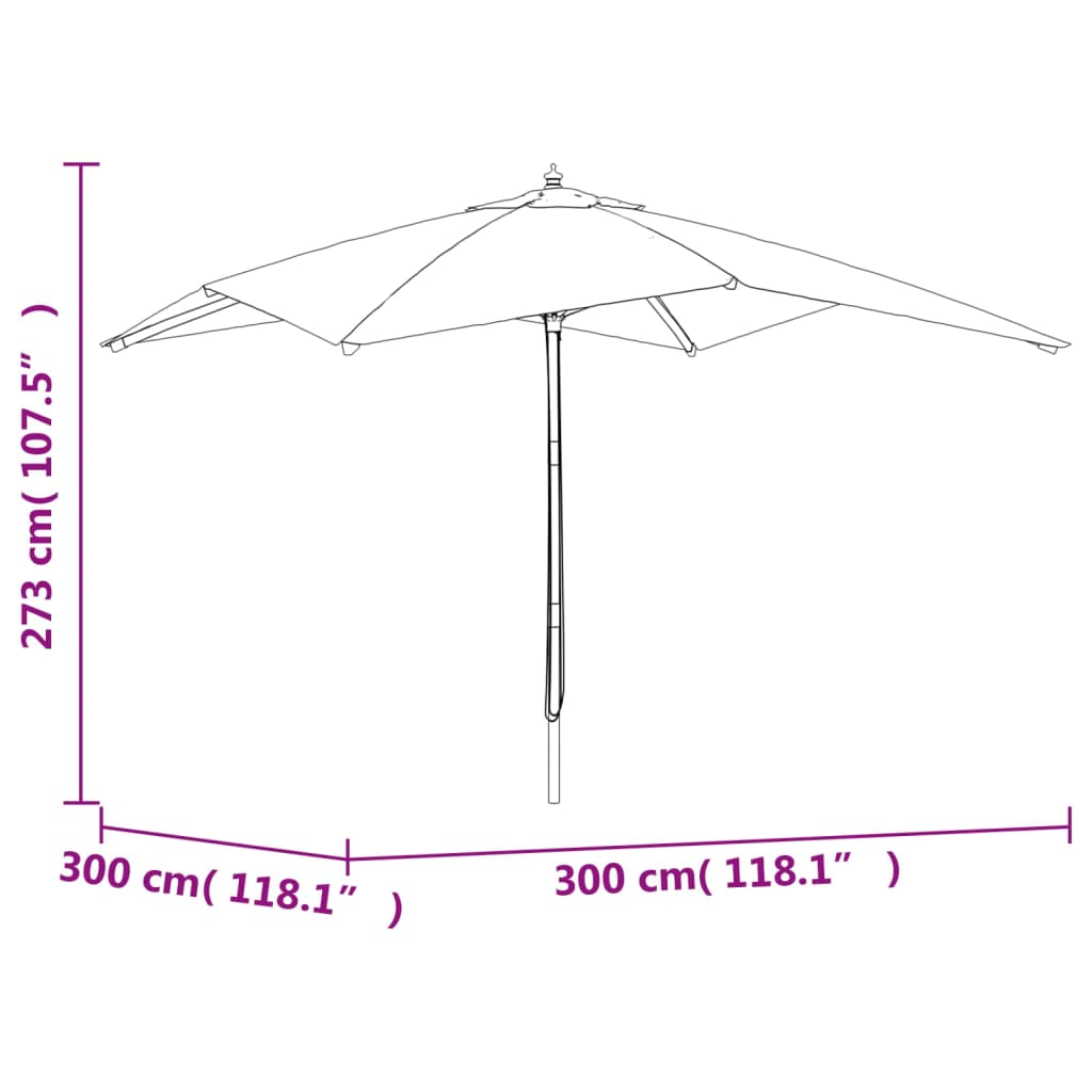 Ombrellone Giardino con Palo in Legno Antracite 300x300x273 cm - homemem39