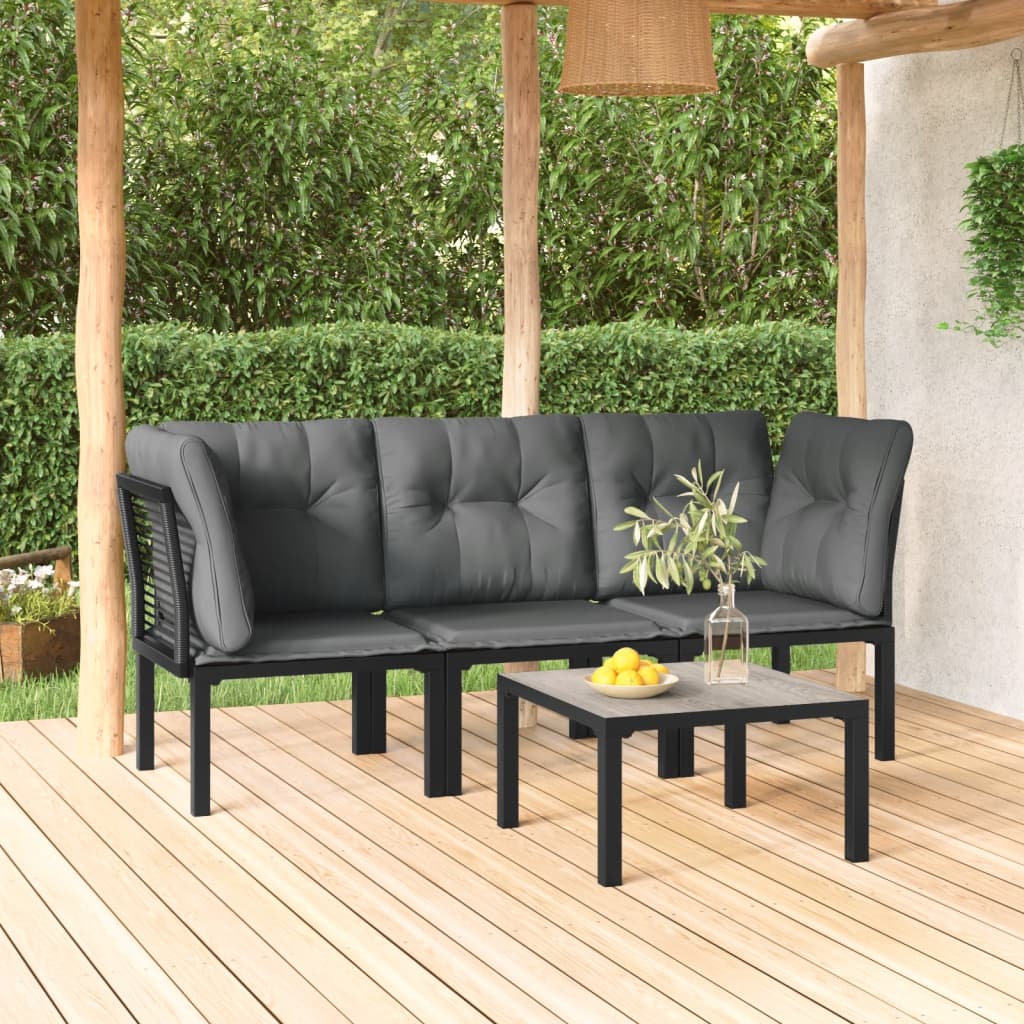 Set Salotto da Giardino 4 pz Nero e Grigio in Polyrattan - homemem39