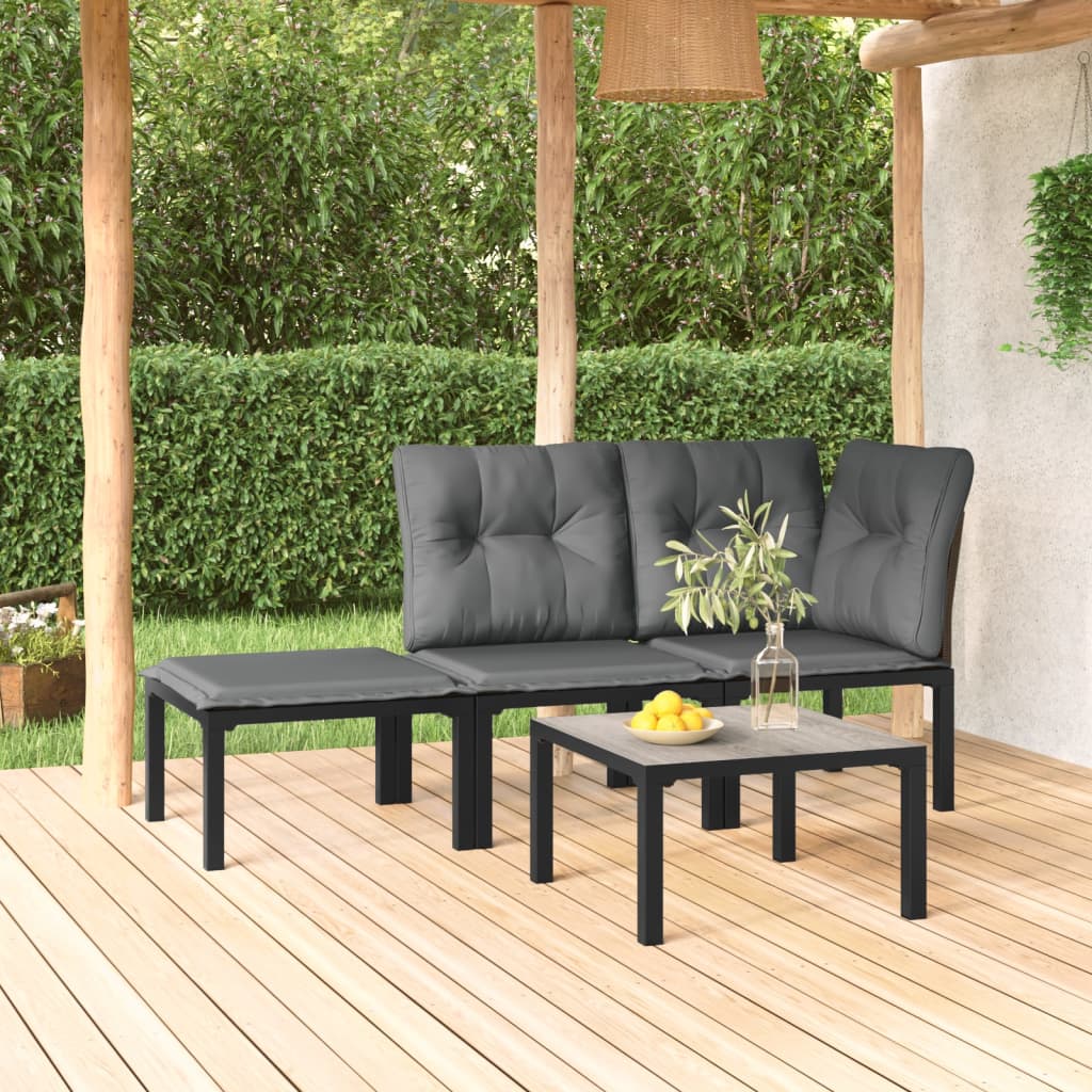 Set Salotto da Giardino 4 pz Nero e Grigio in Polyrattan - homemem39