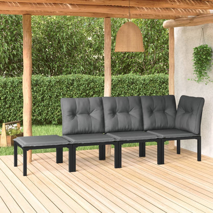 Set Salotto da Giardino 4 pz Nero e Grigio in Polyrattan - homemem39