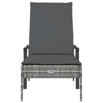 Lettino Prendisole con Cuscino Grigio in Polyrattan - homemem39