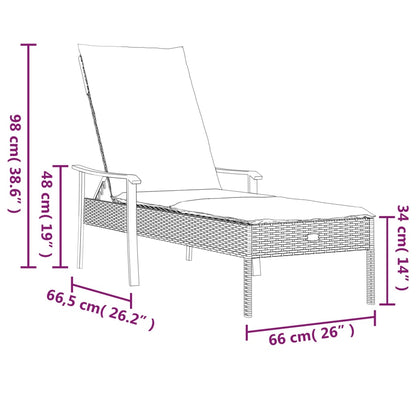 Lettino Prendisole con Cuscino Grigio in Polyrattan - homemem39