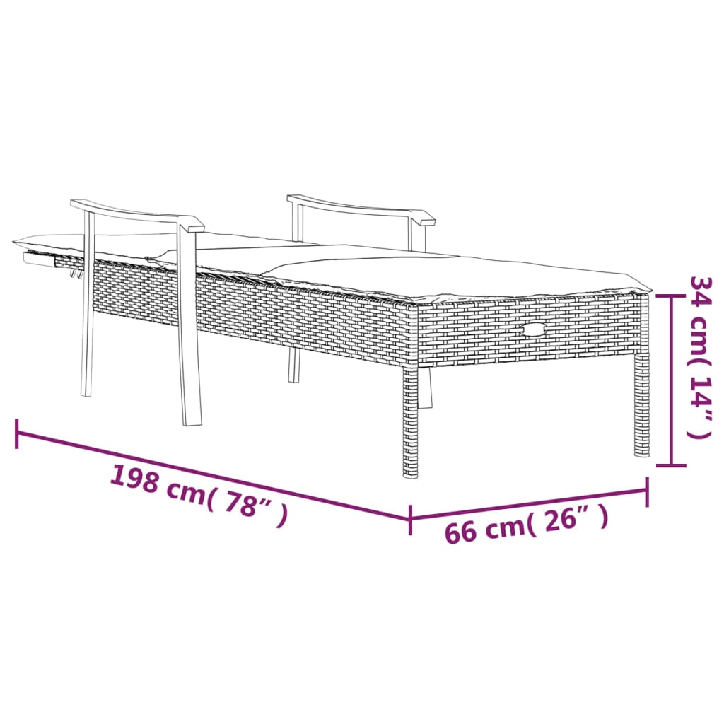 Lettino Prendisole con Cuscino Grigio in Polyrattan - homemem39