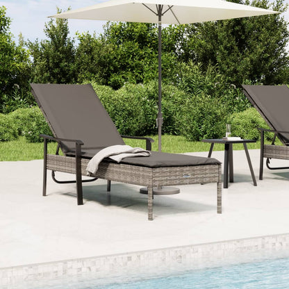 Lettino Prendisole con Cuscino Grigio in Polyrattan - homemem39