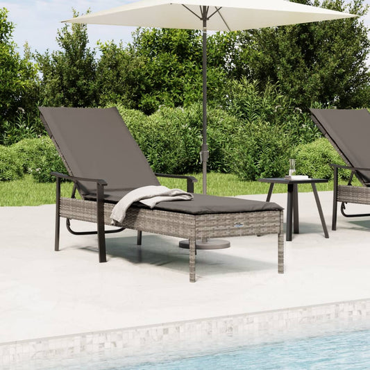 Lettino Prendisole con Cuscino Grigio in Polyrattan - homemem39