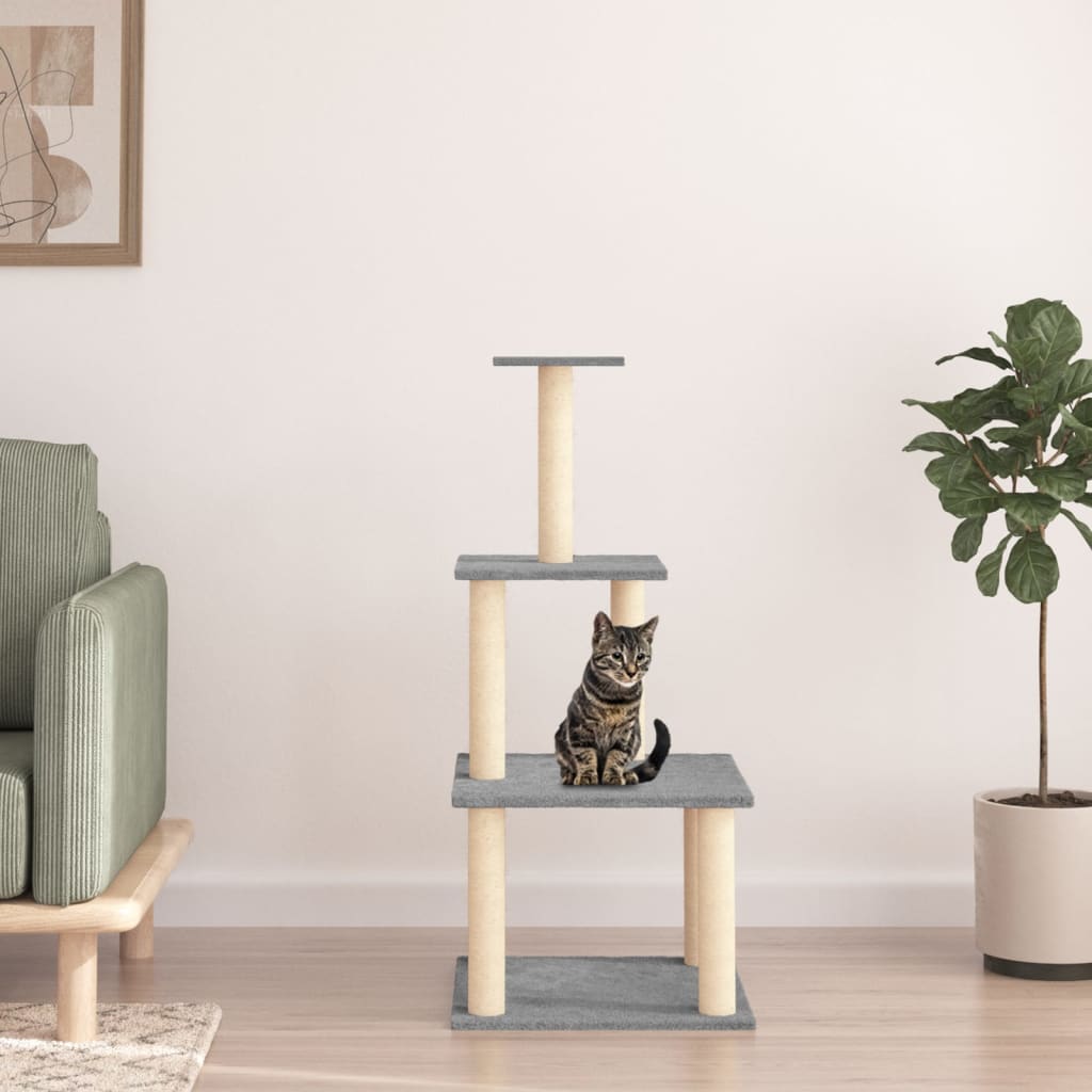 Albero per Gatti con Tiragraffi in Sisal Grigio Chiaro 111 cm - homemem39