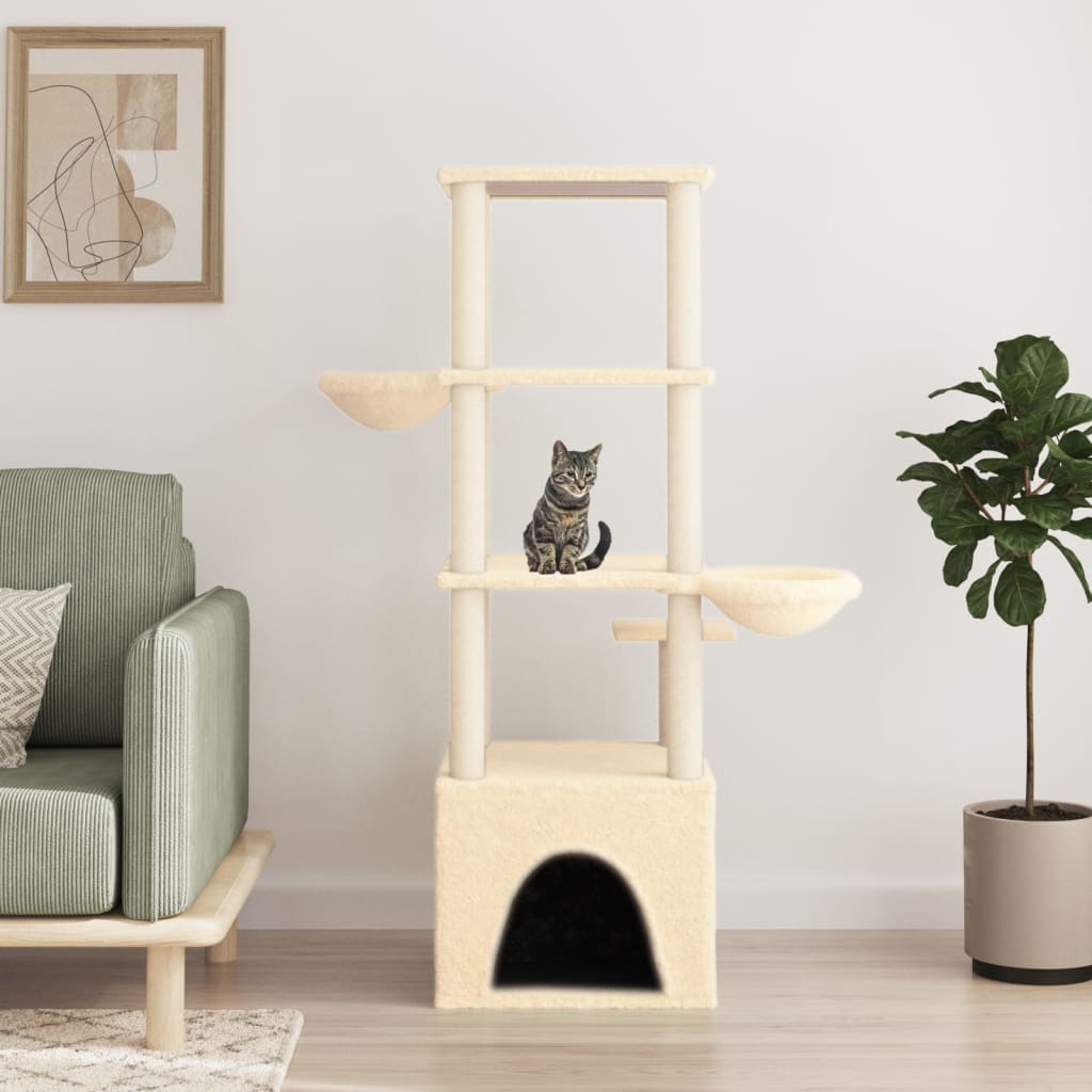 Albero per Gatti con Tiragraffi in Sisal Crema 147 cm - homemem39