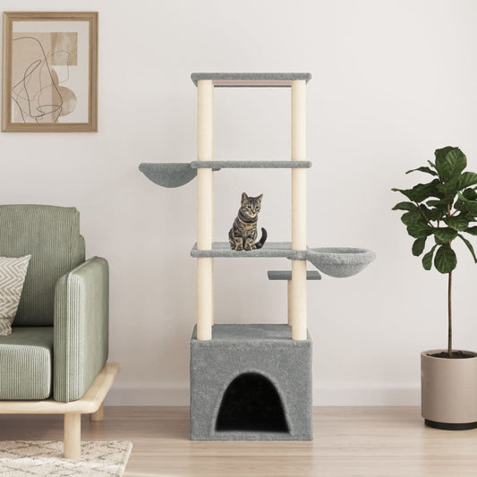 Albero per Gatti con Tiragraffi in Sisal Grigio Chiaro 147 cm - homemem39