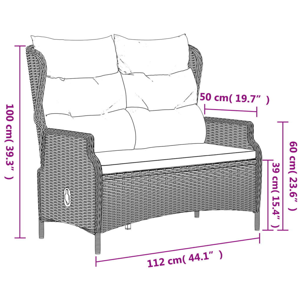 Panca da Giardino a 2 Posti con Cuscini in Polyrattan Nero - homemem39