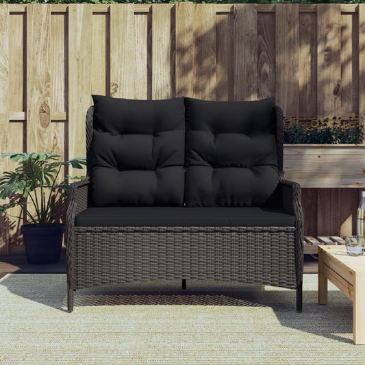 Panca da Giardino a 2 Posti con Cuscini in Polyrattan Nero - homemem39