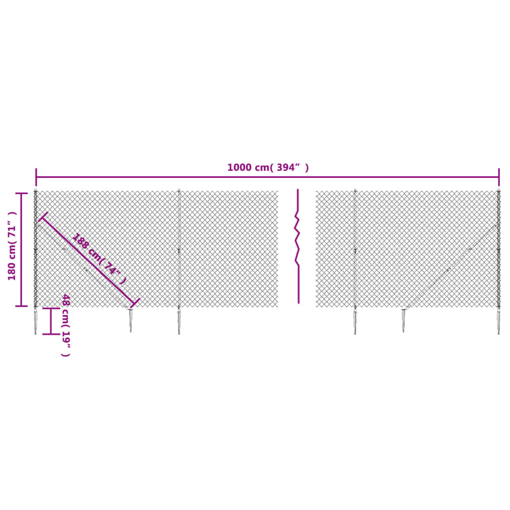 Recinzione a Rete con Picchetti Ancoraggio Antracite 1,8x10 m - homemem39