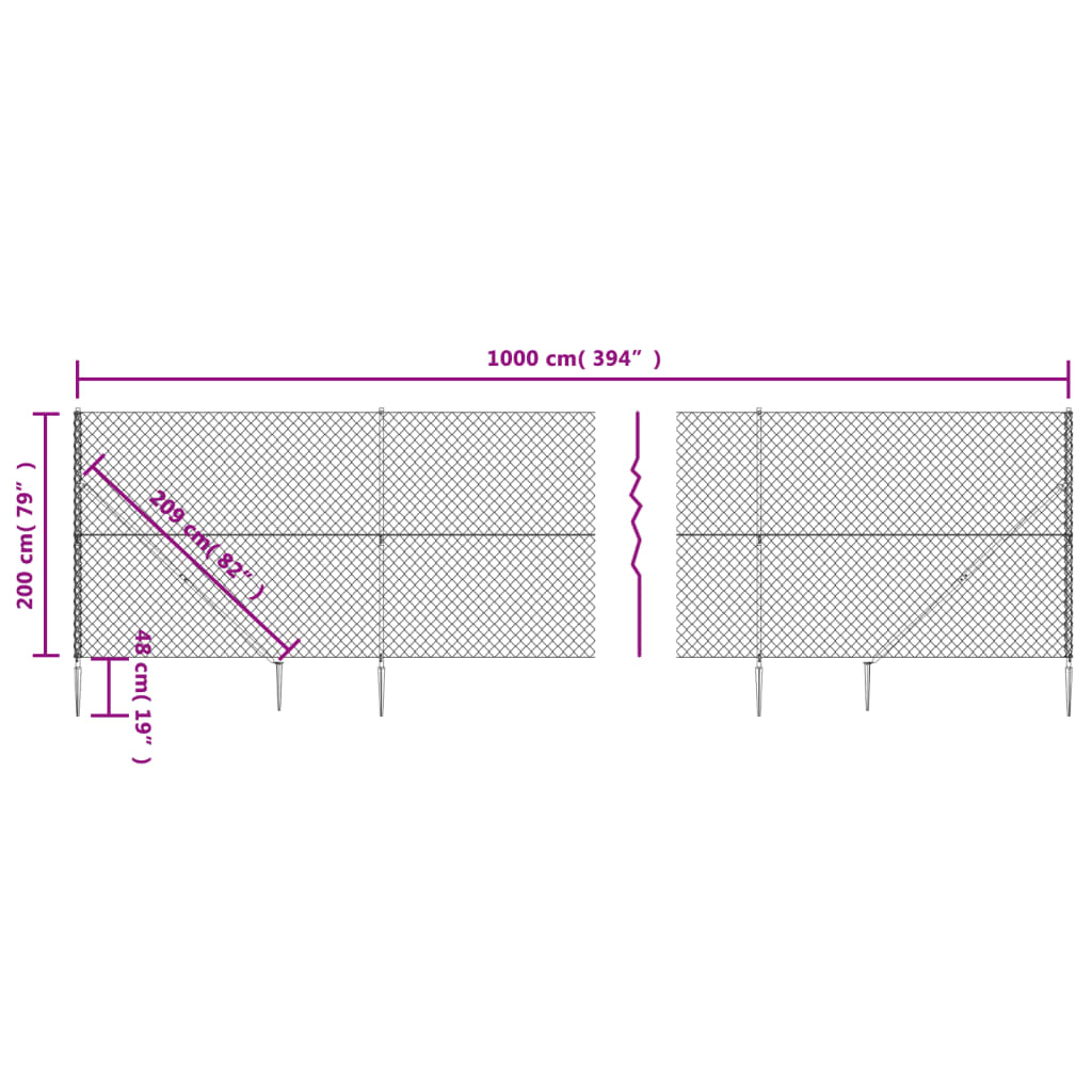 Recinzione a Rete con Picchetti Ancoraggio Antracite 2x10 m - homemem39