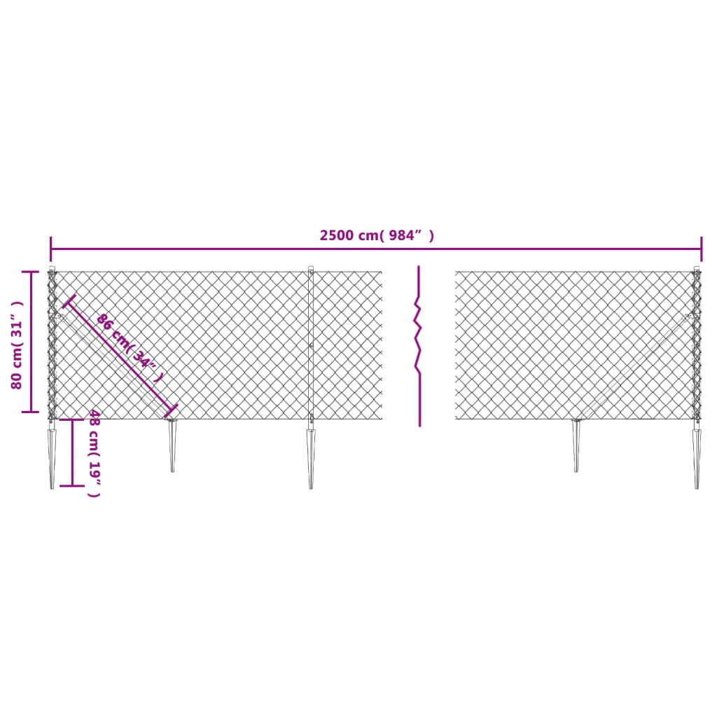 Recinzione a Rete con Picchetti Ancoraggio Antracite 0,8x25 m - homemem39