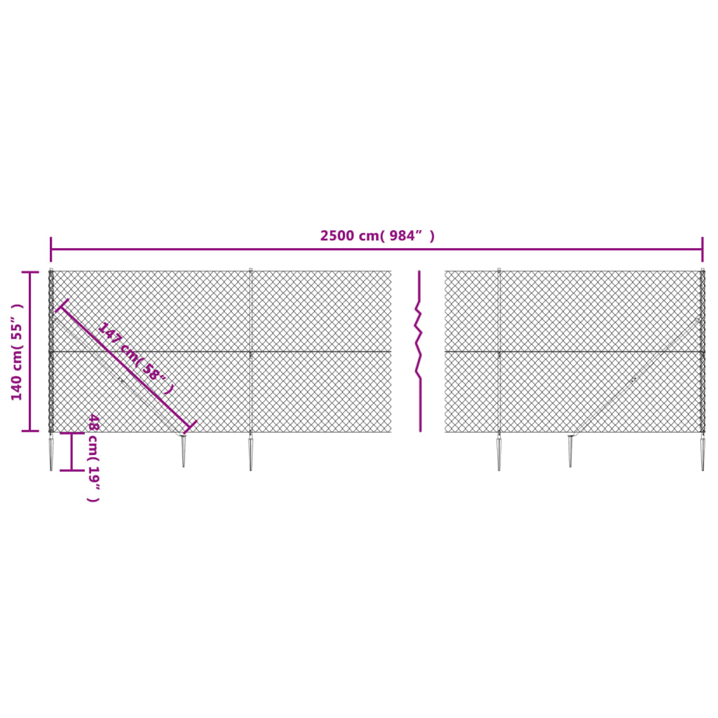 Recinzione a Rete con Picchetti Ancoraggio Antracite 1,4x25 m - homemem39