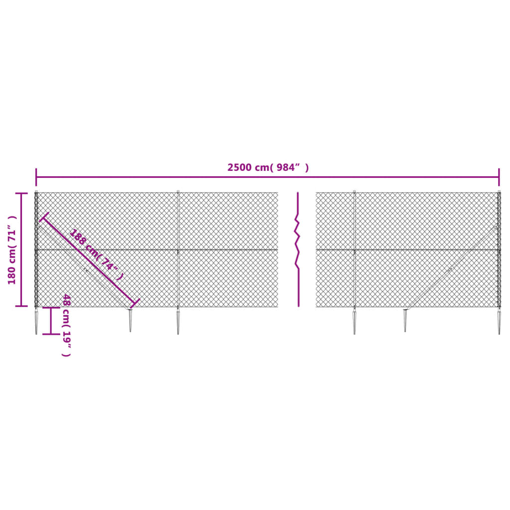 Recinzione a Rete con Picchetti Ancoraggio Antracite 1,8x25 m - homemem39