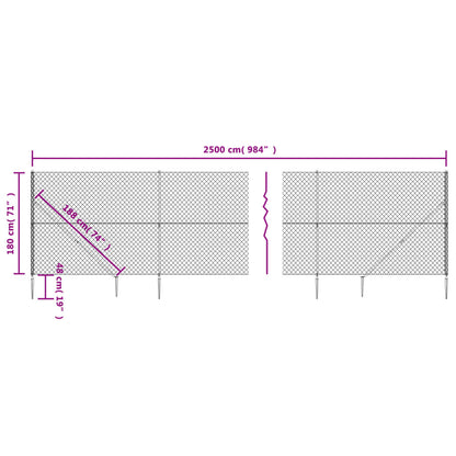 Recinzione a Rete con Picchetti Ancoraggio Antracite 1,8x25 m - homemem39