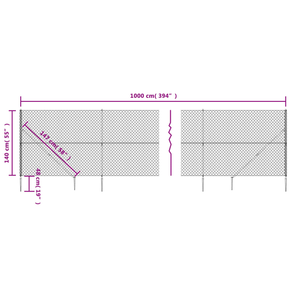 Recinzione a Rete con Picchetti Ancoraggio Argento 1,4x10 m - homemem39