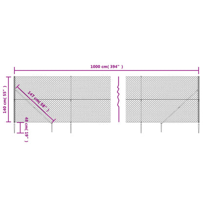 Recinzione a Rete con Picchetti Ancoraggio Argento 1,4x10 m - homemem39