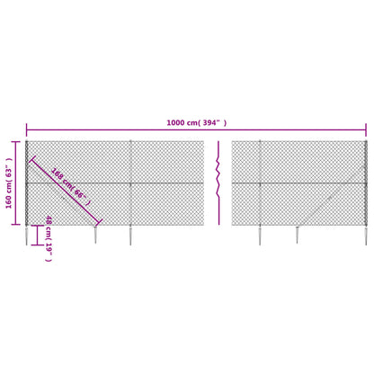 Recinzione a Rete con Picchetti Ancoraggio Argento 1,6x10 m - homemem39