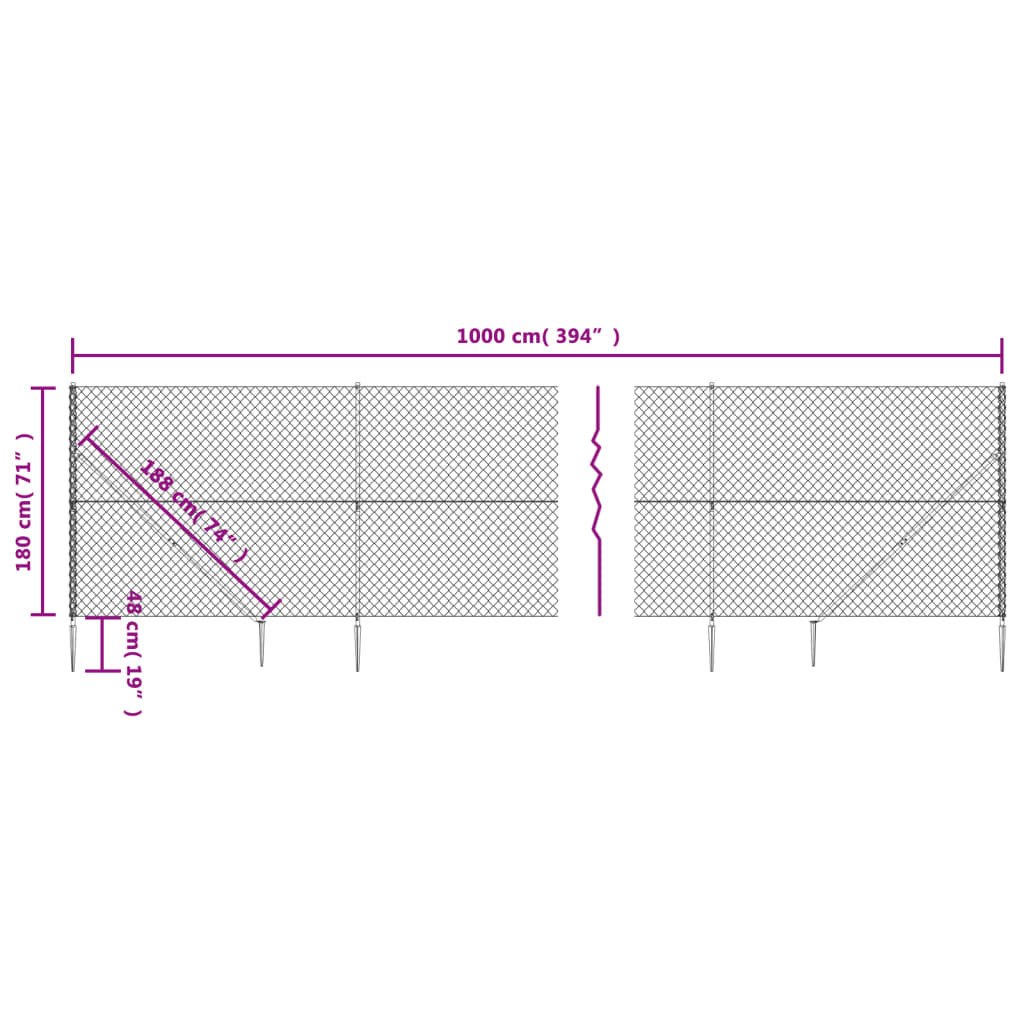 Recinzione a Rete con Picchetti Ancoraggio Argento 1,8x10 m - homemem39