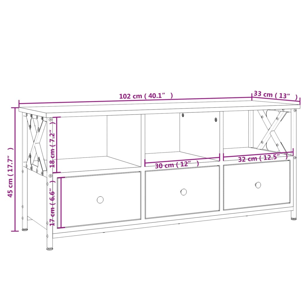 Mobile Porta TV Nero 102x33x45 cm in Legno Multistrato e Ferro - homemem39