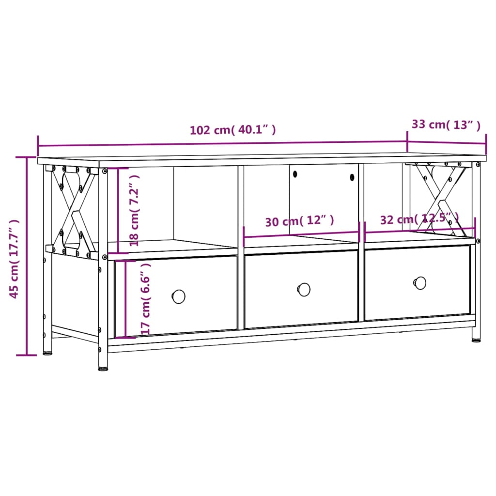 Mobile TV Rovere Marrone 102x33x45 cm Legno Multistrato e Ferro - homemem39