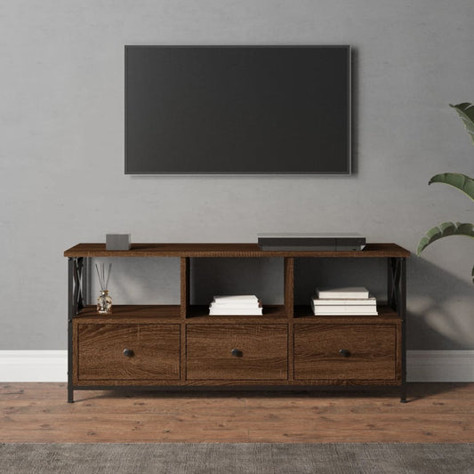 Mobile TV Rovere Marrone 102x33x45 cm Legno Multistrato e Ferro - homemem39