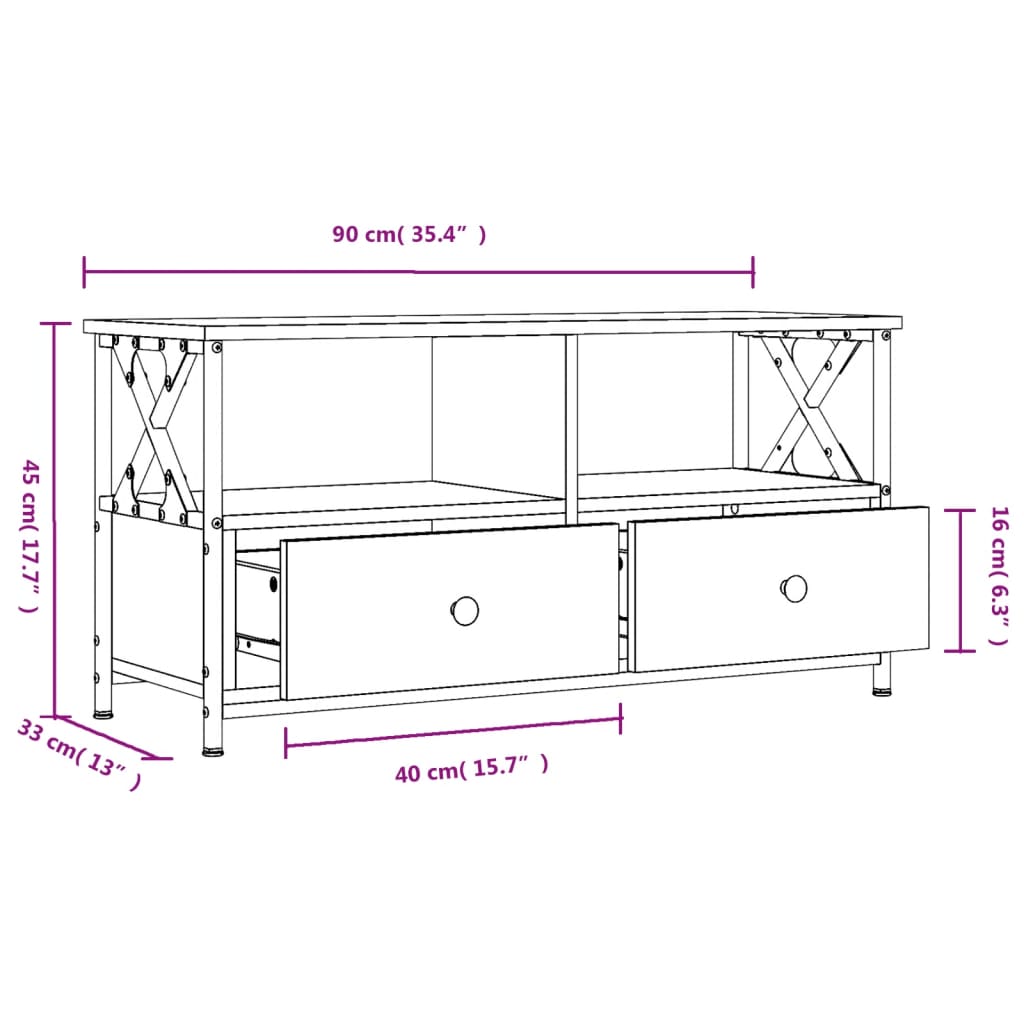 Mobile Porta TV Nero 90x33x45 cm in Legno Multistrato e Ferro - homemem39