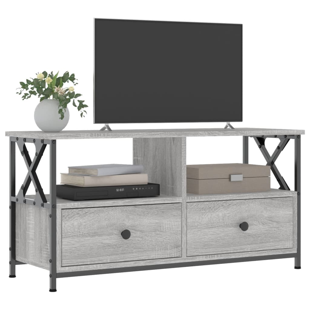 Mobile TV Grigio Sonoma 90x33x45 cm Legno Multistrato e Ferro - homemem39