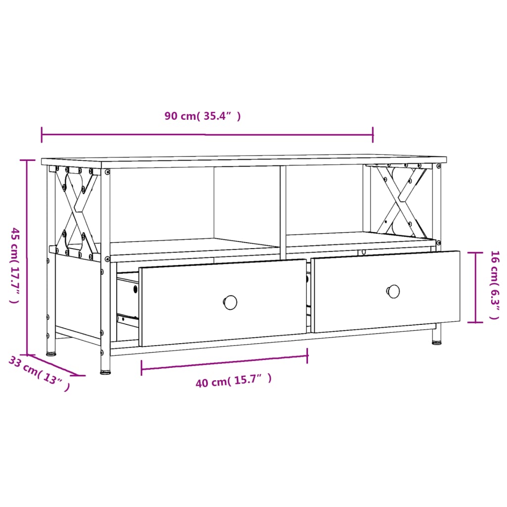 Mobile TV Grigio Sonoma 90x33x45 cm Legno Multistrato e Ferro - homemem39