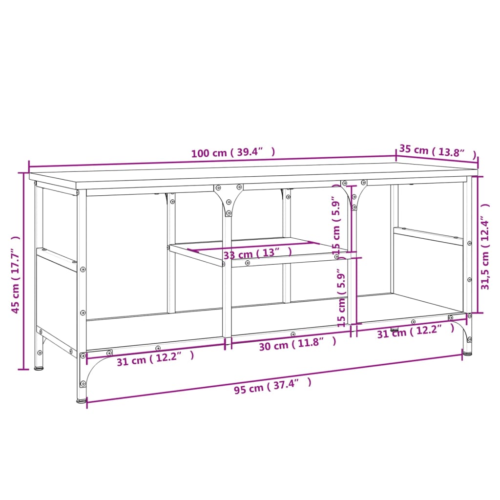 Mobile TV Grigio Sonoma 100x35x45 cm Legno Multistrato e Ferro - homemem39