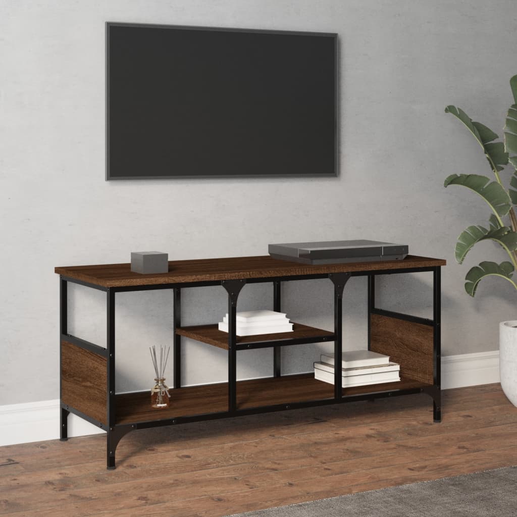 Mobile TV Rovere Marrone 100x35x45 cm Legno Multistrato e Ferro - homemem39