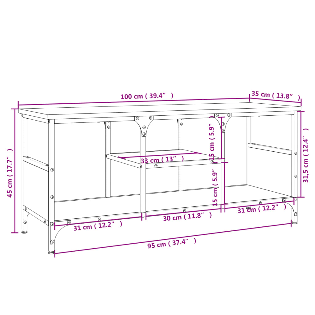 Mobile TV Rovere Marrone 100x35x45 cm Legno Multistrato e Ferro - homemem39