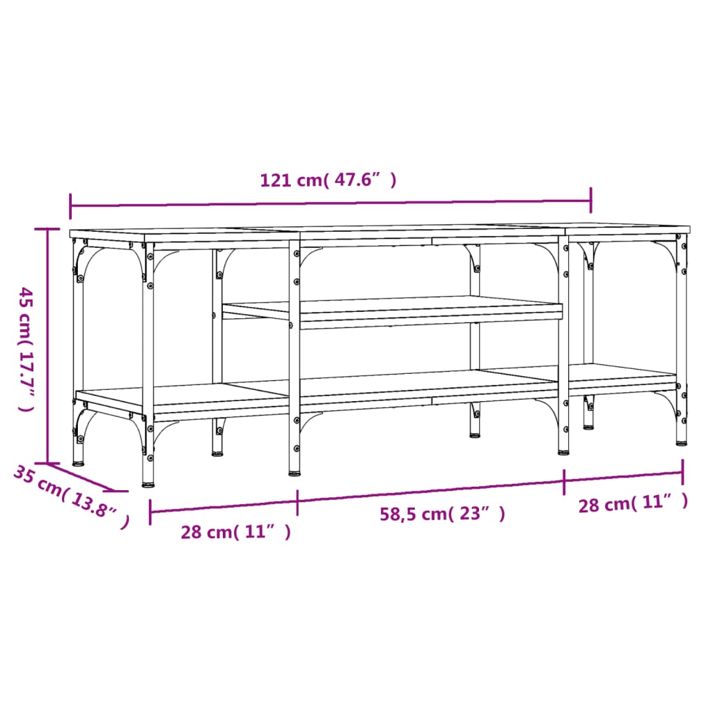 Mobile Porta TV Nero 121x35x45 cm in Legno Multistrato e Ferro - homemem39