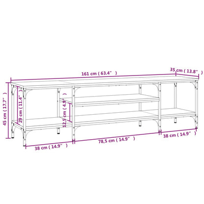 Mobile TV Rovere Marrone 161x35x45 cm Legno Multistrato e Ferro - homemem39