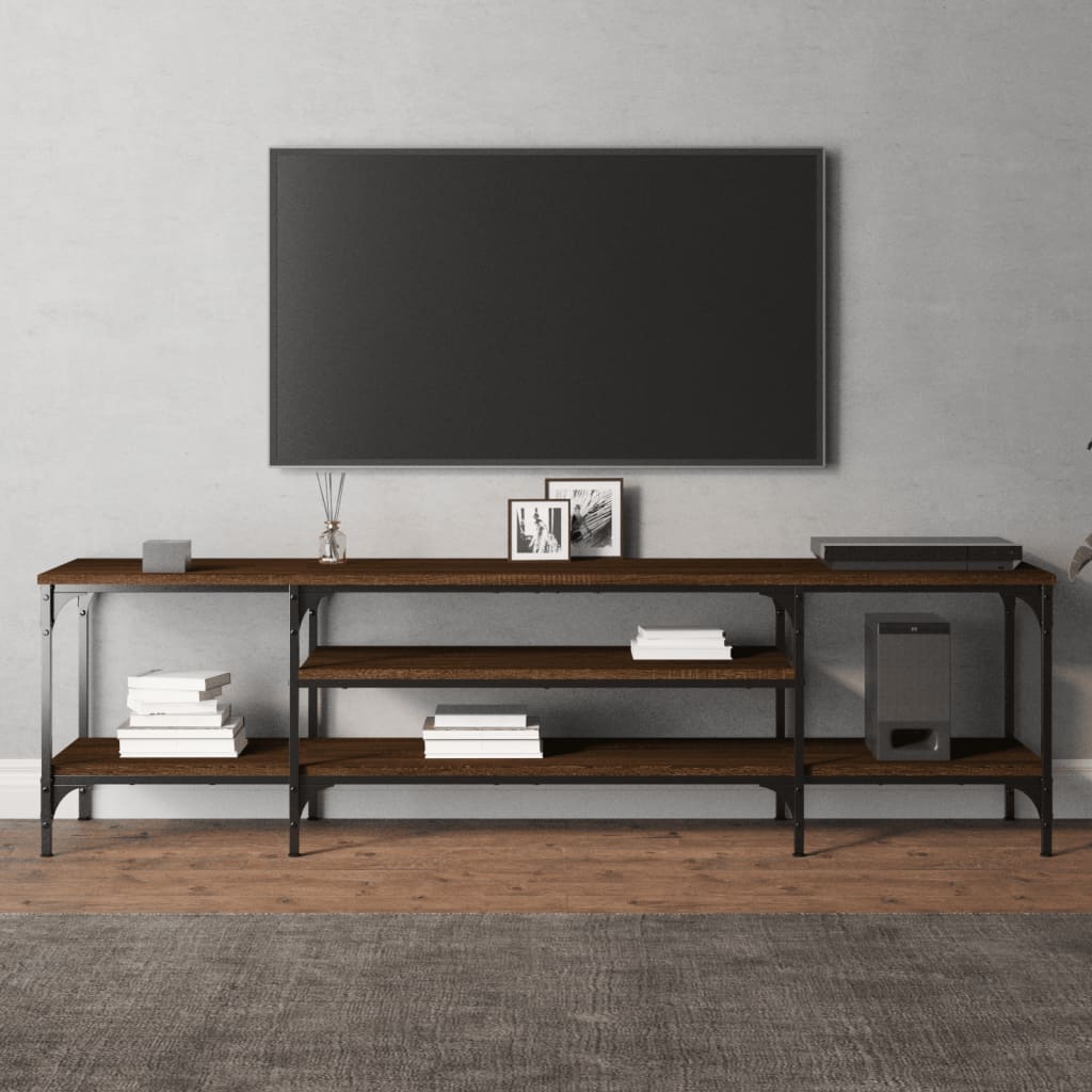 Mobile TV Rovere Marrone 161x35x45 cm Legno Multistrato e Ferro - homemem39