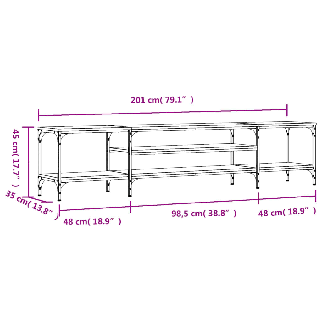 Mobile Porta TV Nero 201x35x45 cm in Legno Multistrato e Ferro - homemem39